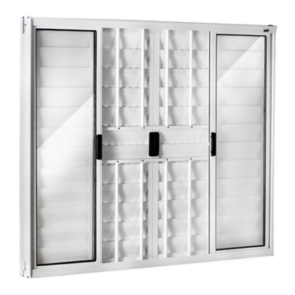 Janela de Correr Alumínio Branco 4 Folhas Com Grade Central 100x150x8cm Ecosul